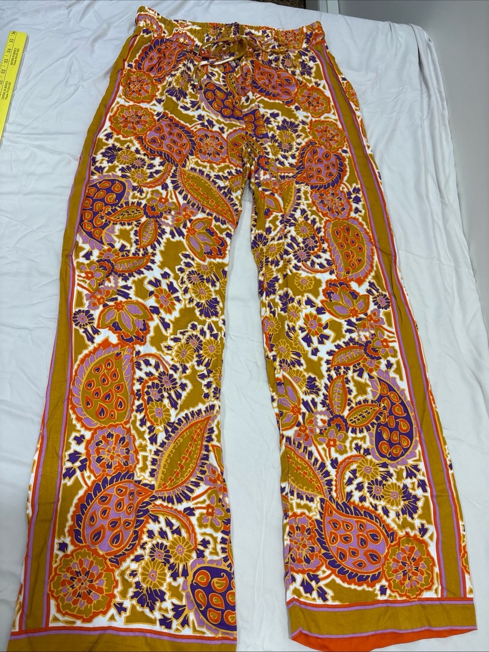 Rachel Zoe Wide Leg Paisley Boho Rayon Adjustable, Drawstring Size Medium